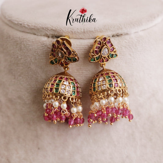 Beautiful Kemp Lotus Design with Ruby Beads Drops E583