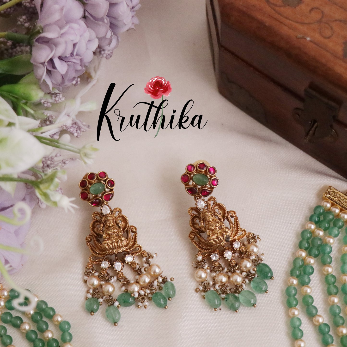 Beautiful Lakshmi Peacock Jadau Chocker Beads NC2106 (Available in 2 Colour Beads)