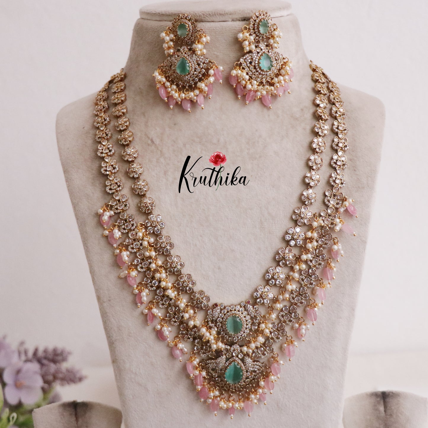 Beautiful AD Peacock Two Layer Victorian Haaram LH1799 (Available in 3 Colours)