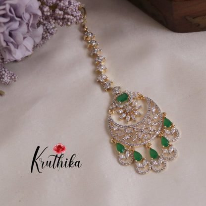 Royal Sparking CZ Blossom with Dewdrop Maang Tikka MT255 (Available in 3 Colours)