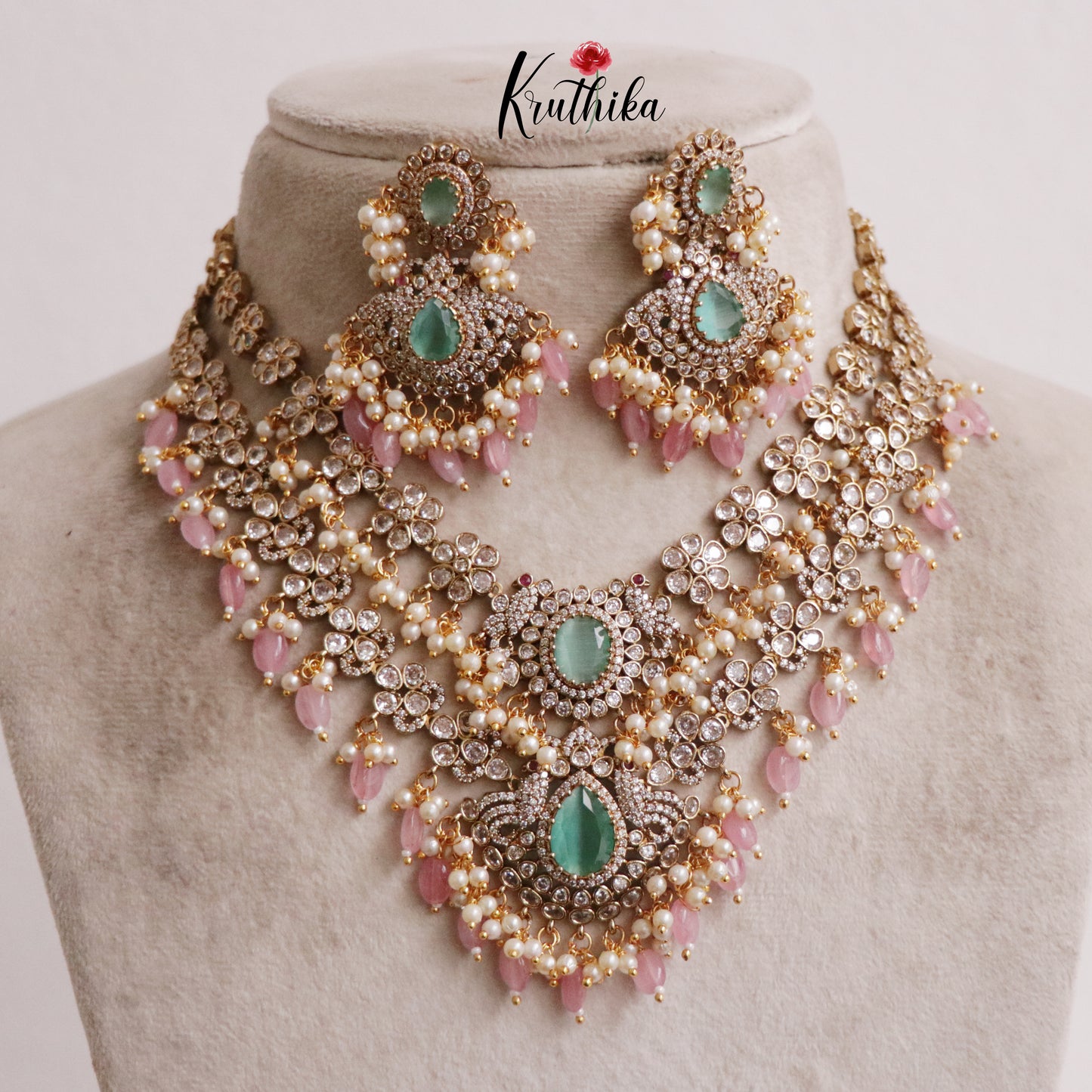 Beautiful AD Peacock Two Layer Victorian Necklace NC1482 (Available in 3 Colours)