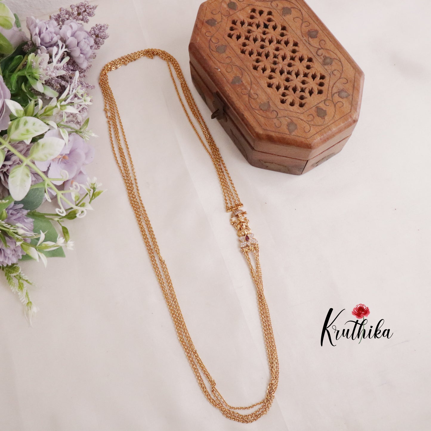 Pretty Multi Layer Ruby Lakshmi Vintage Chandra Haaram with Side AD Pendant LH1907