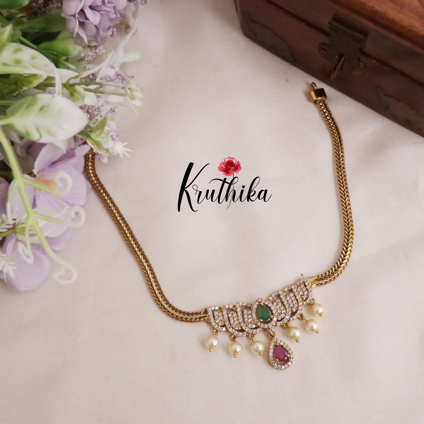Simple CZ Lotus Design Necklace Set NC2090