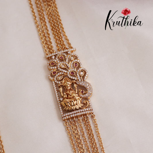 Elegant multi Layer Lakshmi Peacock Ruby Stone Design Chandra Haaram with AD Pendant LH1906