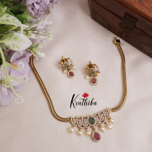 Simple CZ Lotus Design Necklace Set NC2090