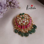 Beautiful Chandabali Kundan Jadau Jada Billa with Green Beads Drops J186