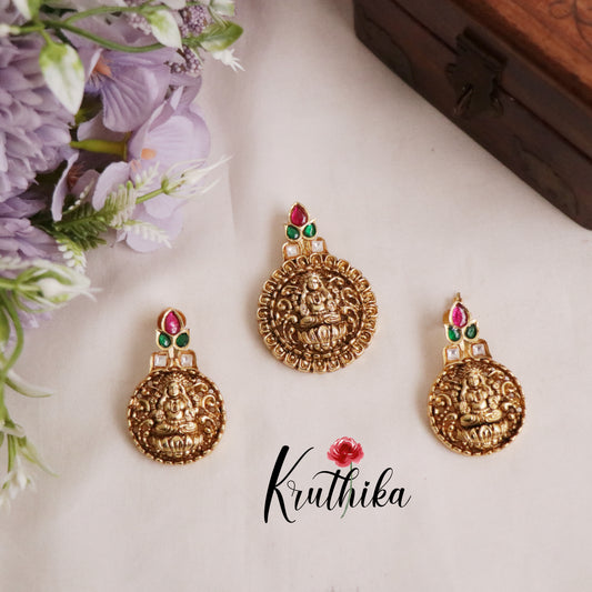 Trendy Multi Stone Temple Lakshmi Pendant Set PS18