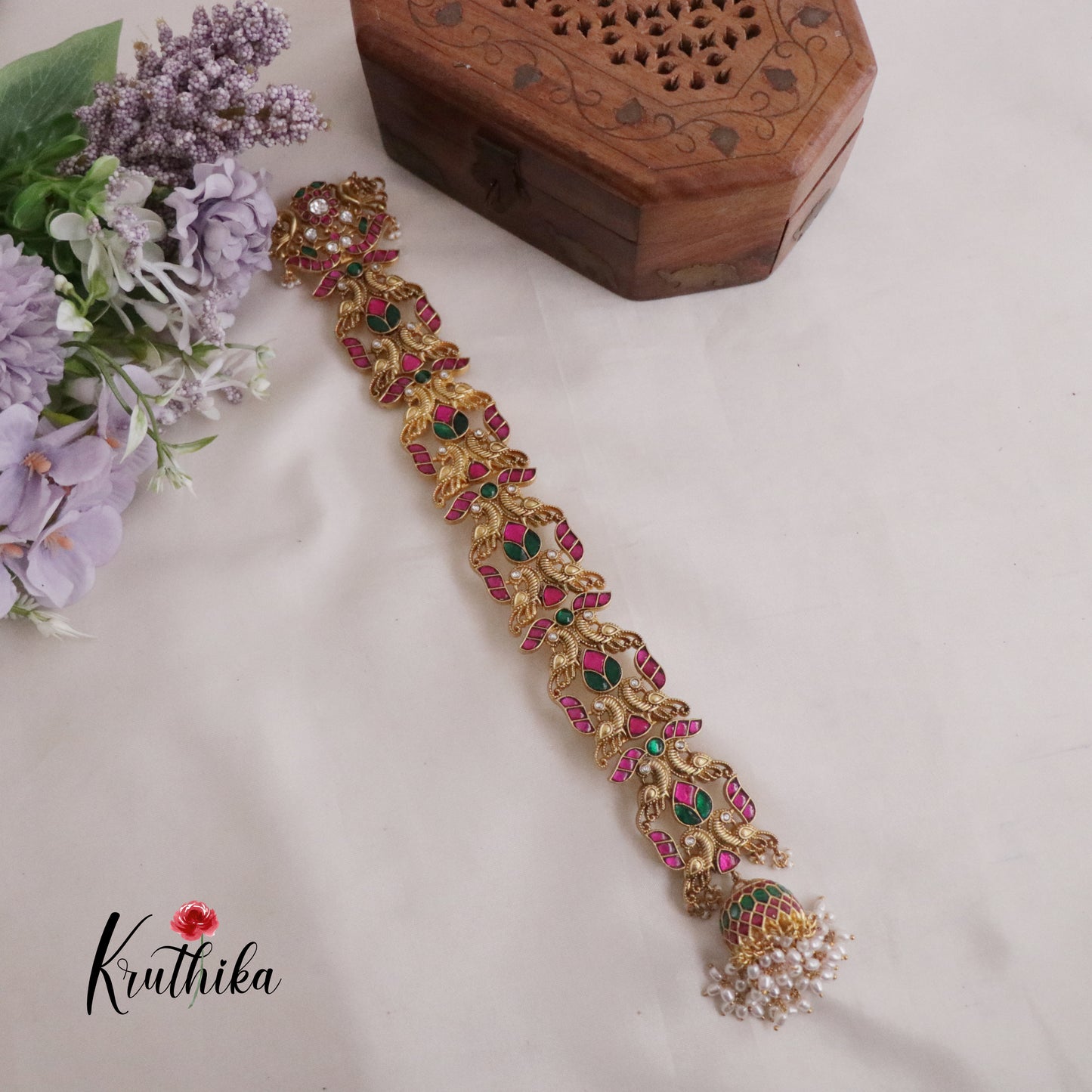 Premium Peacock Motifs Jadau Jada Billa With Jhumka J293