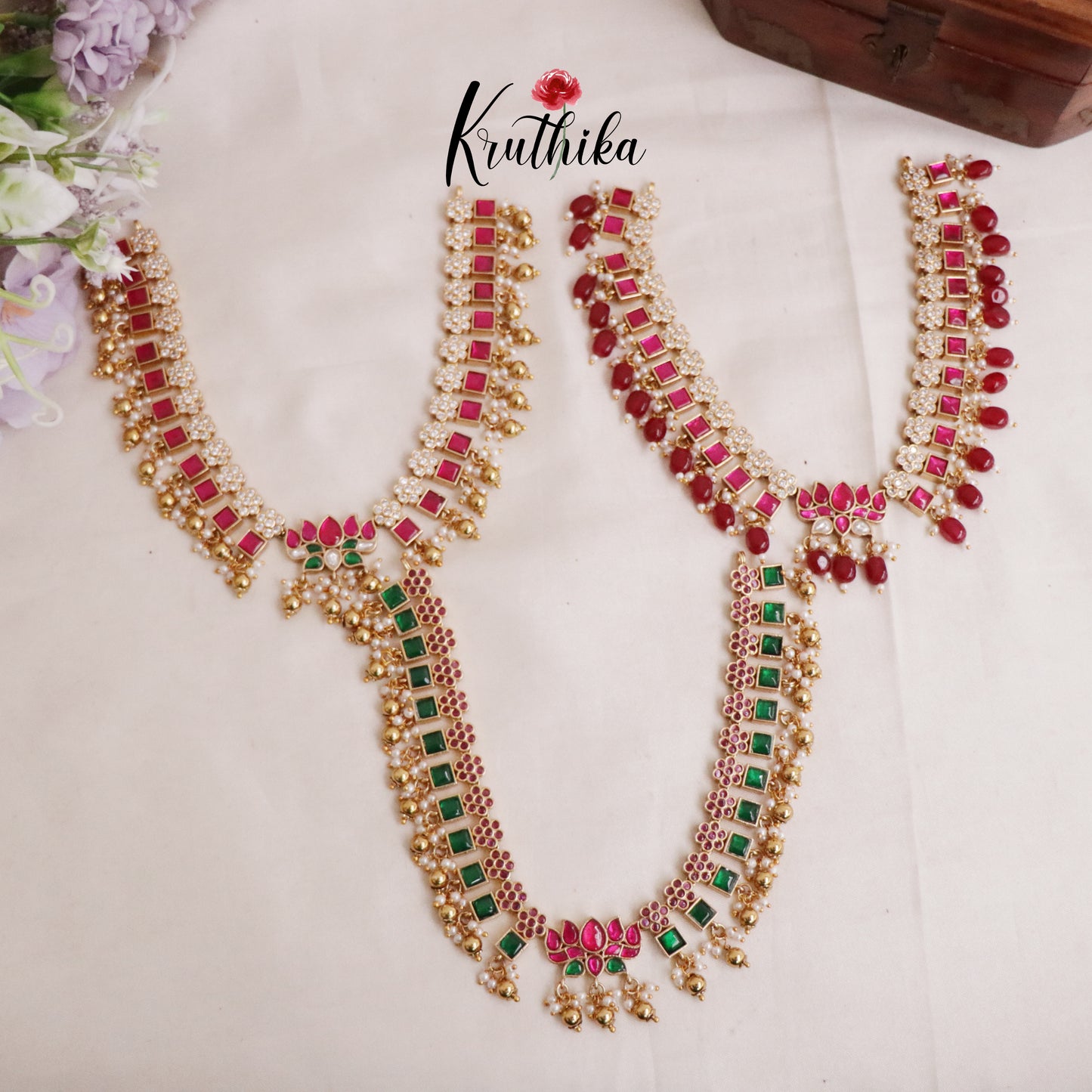 Gorgeous Lotus Design Kundan Jadau Neckalce Set NC2108 (Available in 4 Colours)
