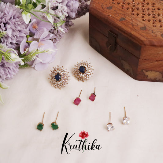 Elegant Sparking Flower Design Changeable Stone Ear Studs E433