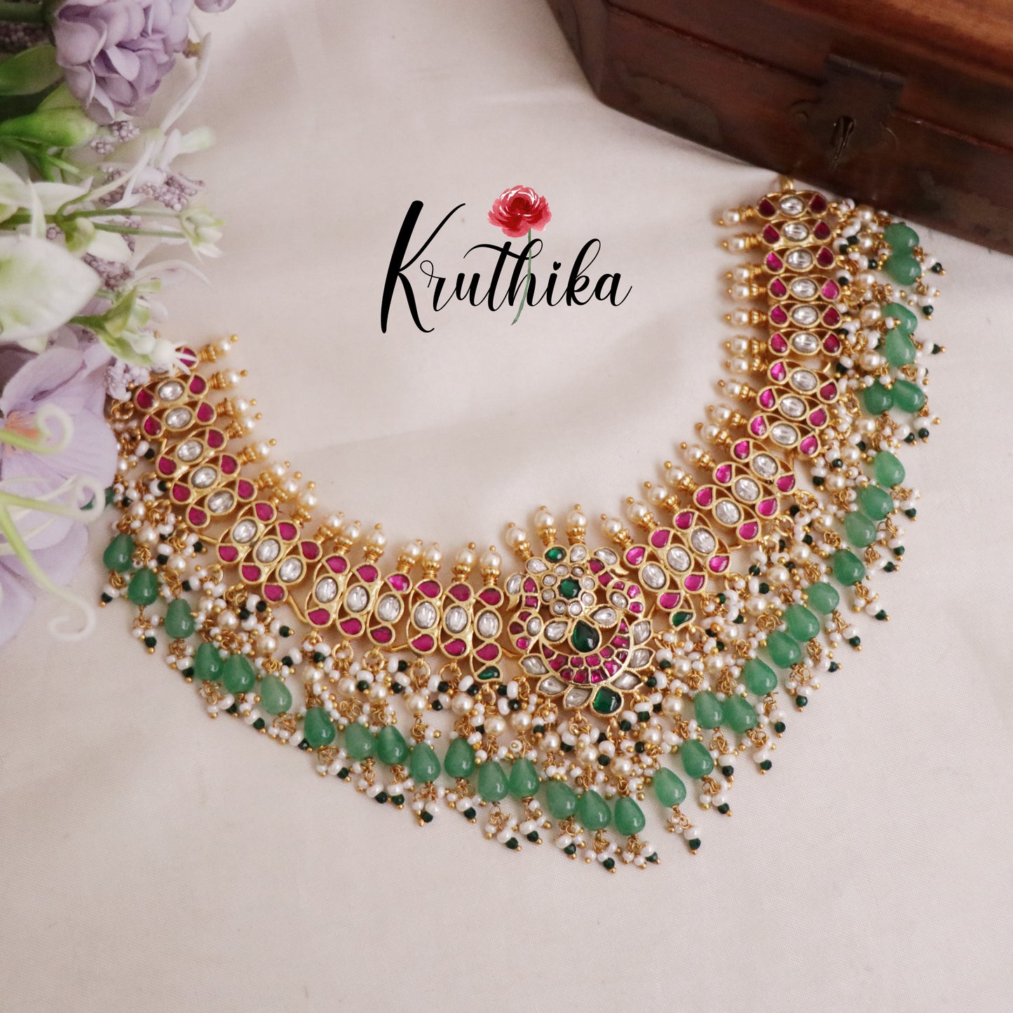 Royal Antique Jadau Bridal Choker with Lakshmi Earrings NC2098