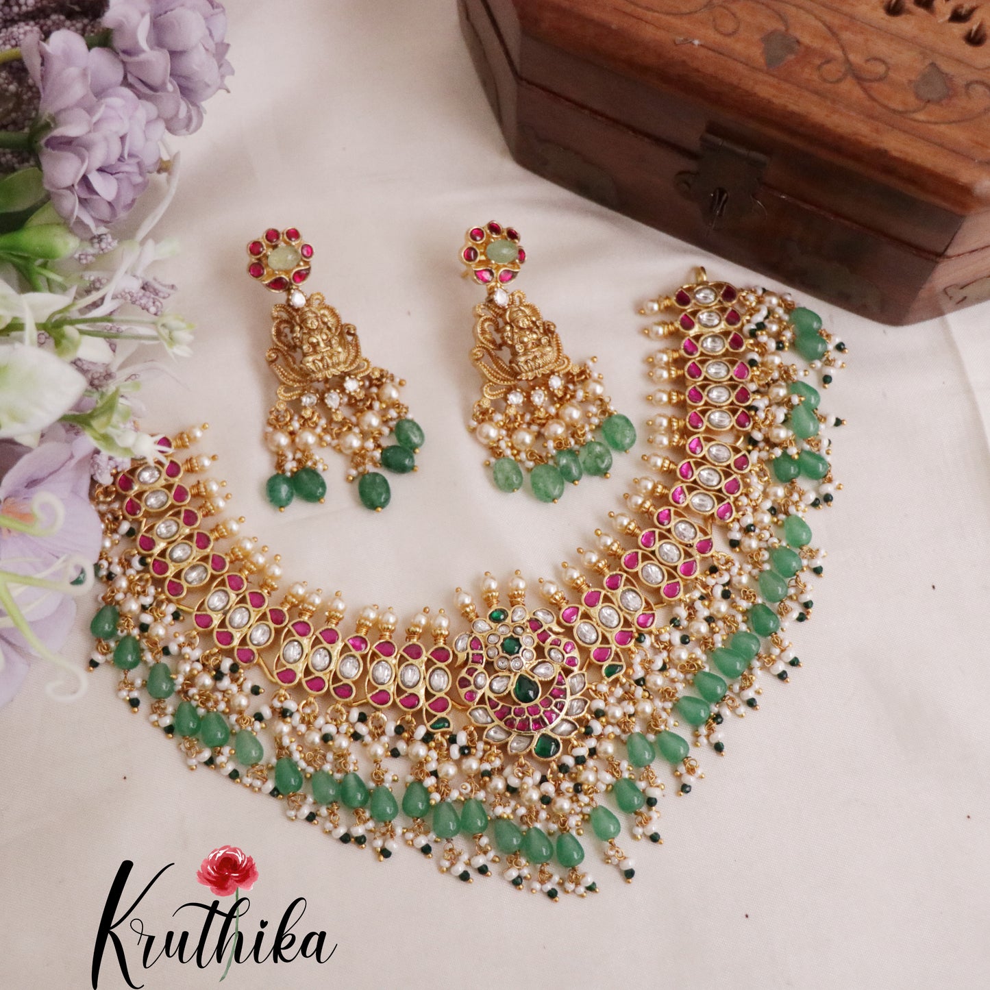 Royal Antique Jadau Bridal Choker with Lakshmi Earrings NC2098