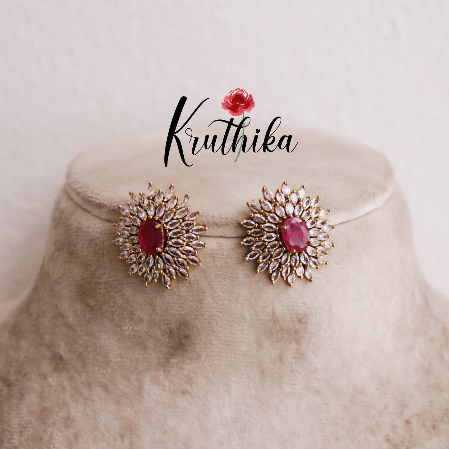 Elegant Sparking Flower Design Changeable Stone Ear Studs E433