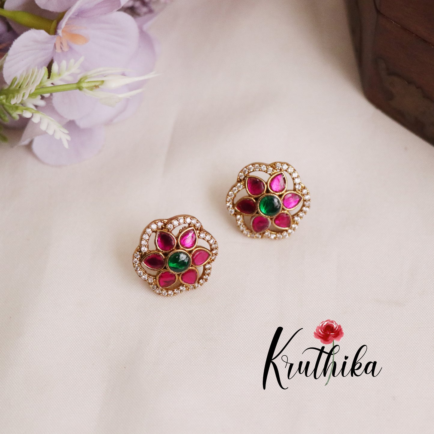 Premium Jadau kundan floral studs E771