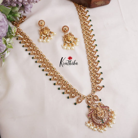 Grand Antique Kemp Temple Lakshmi Haaram with Pearls Drops LH1929