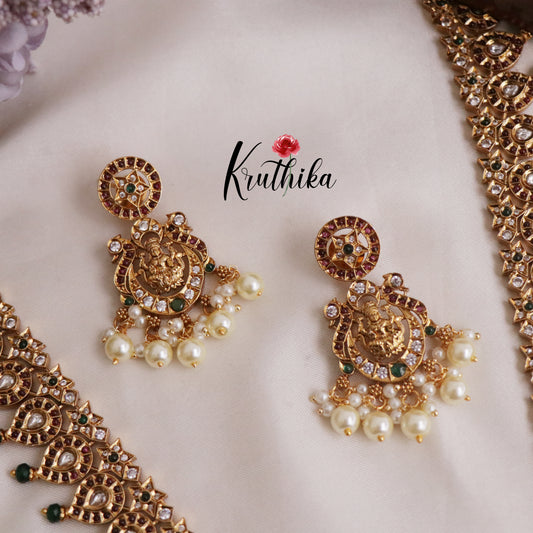 Grand Antique Kemp Temple Lakshmi Haaram with Pearls Drops LH1929