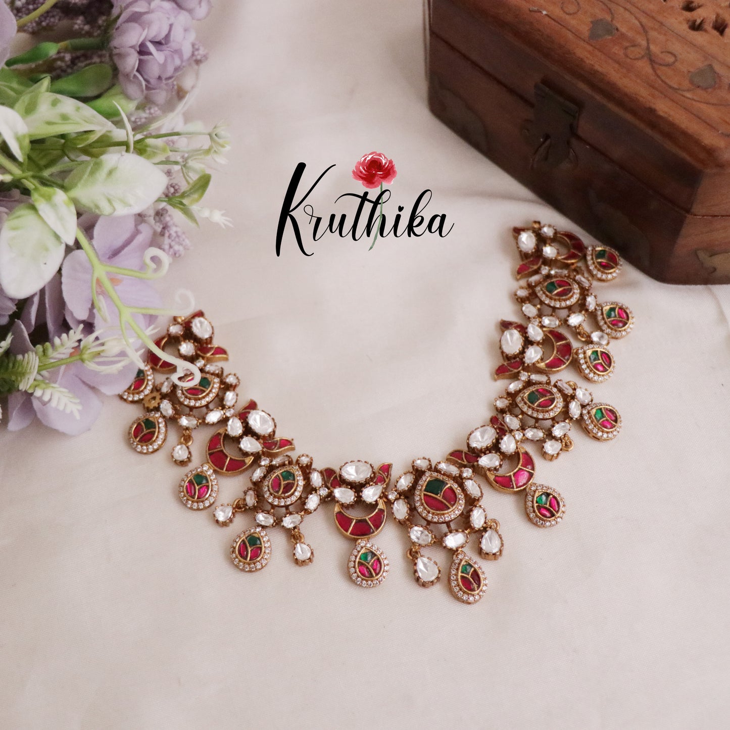 Beautiful Kundan Jadau Stone Chandbalis Design Necklace Set NC2107 (Available in 2 Colours)