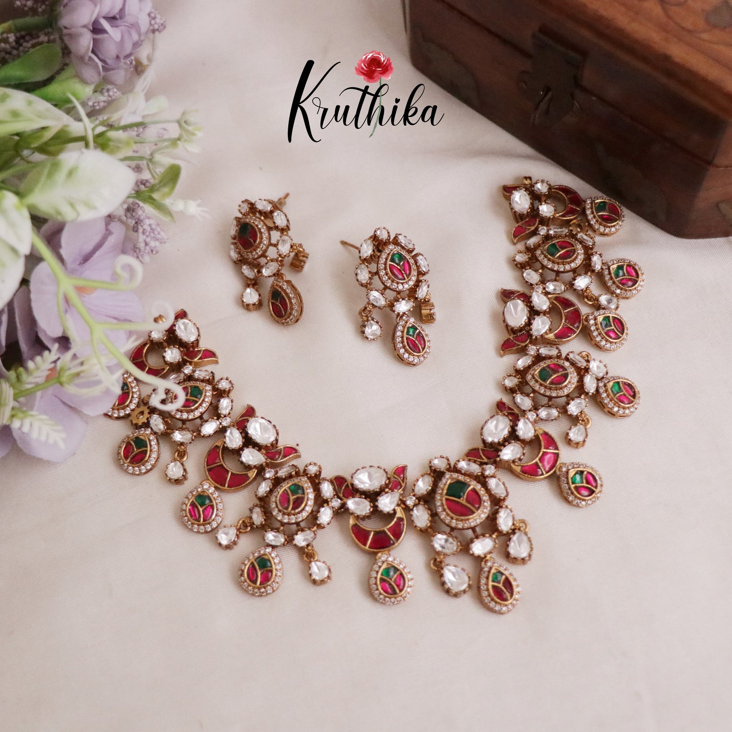Beautiful Kundan Jadau Stone Chandbalis Design Necklace Set NC2107 (Available in 2 Colours)