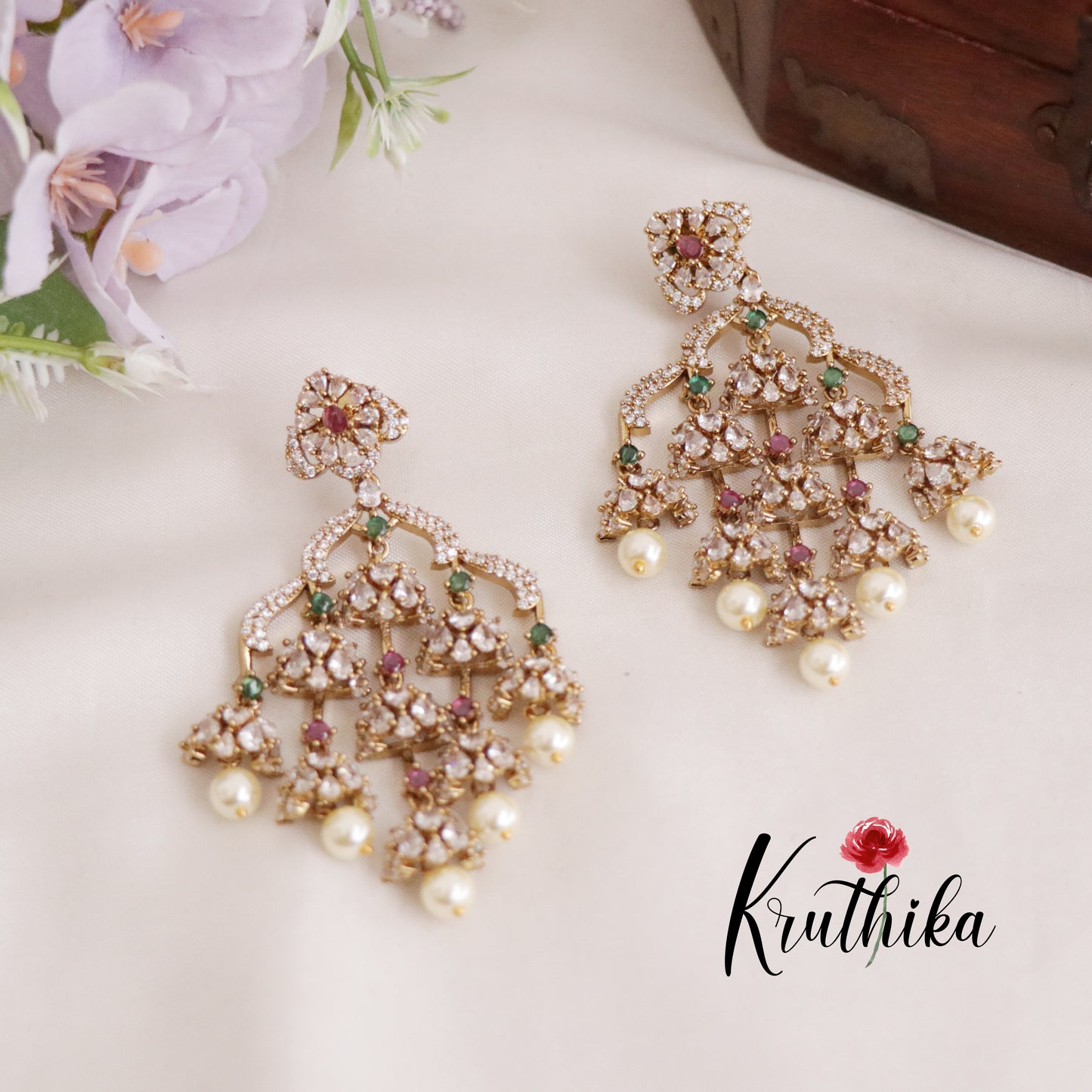 Beautiful Victorian AD Stone Chandelier Earrings E513 (Available in 6 Colours)