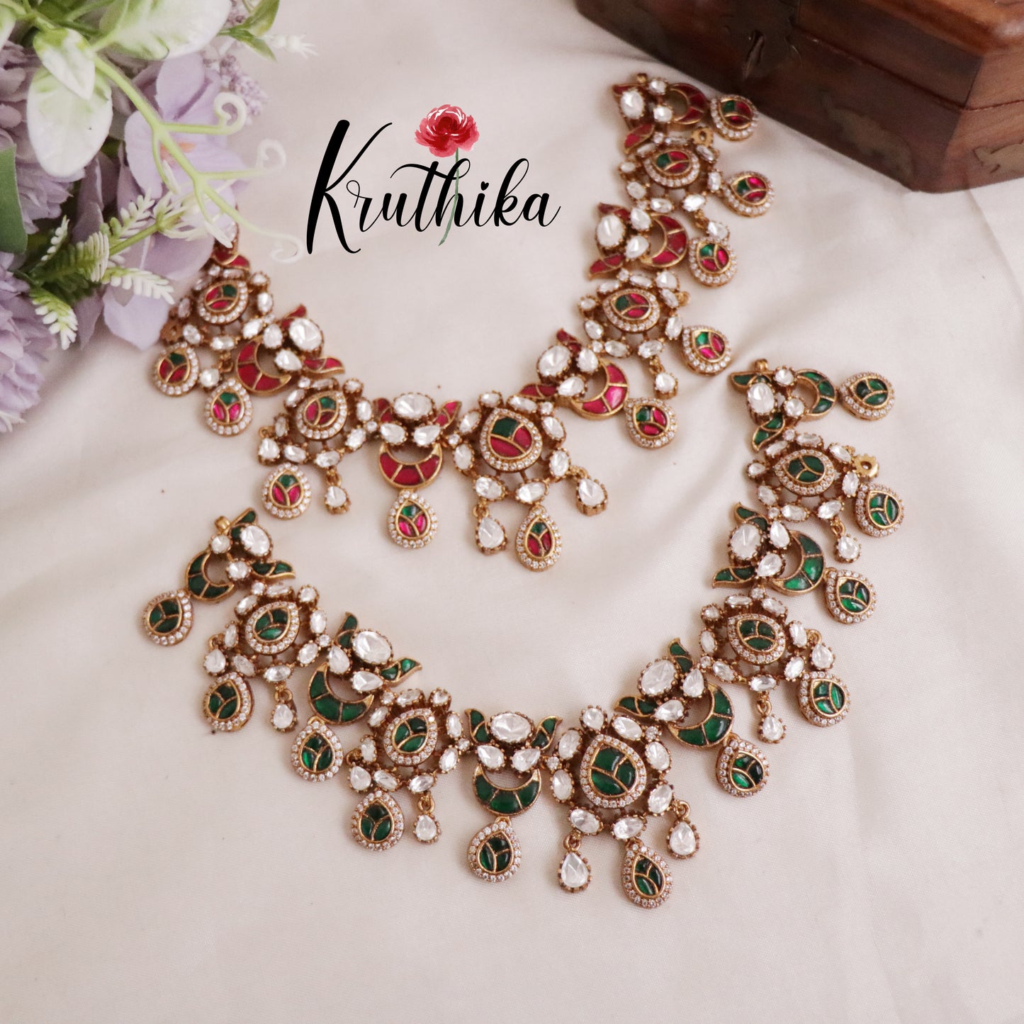 Beautiful Kundan Jadau Stone Chandbalis Design Necklace Set NC2107 (Available in 2 Colours)