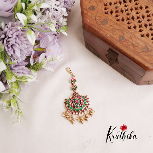 Simple Floral Jadau Maang Tikka MT253  (available in 2 Colours of Beads)