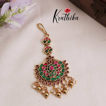 Simple Floral Jadau Maang Tikka MT253  (available in 2 Colours of Beads)