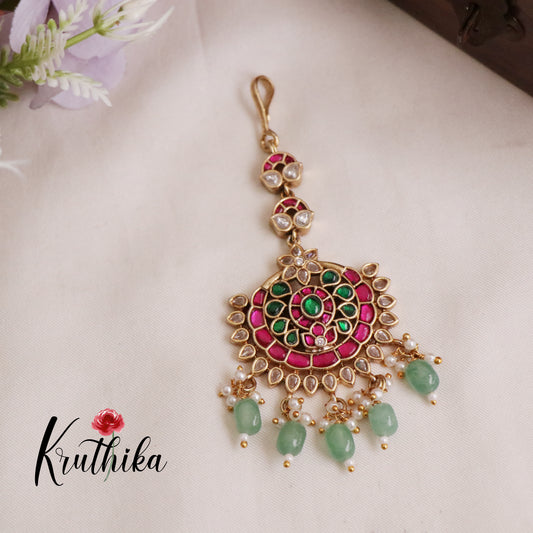 Simple Floral Jadau Maang Tikka MT253  (available in 2 Colours of Beads)
