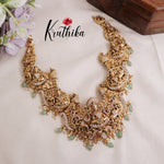 Grand Heavy Bridal CZ Temple Lakshmi with Peacocks Haaram   with Pastel Green Beads NC2113