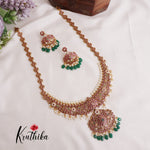 Grand Antique Kemp Pushpika Haaram with Green Beads Drops LH1933