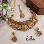 Exclusive Bridal Temple Lakshmi Devi AD Jadau Chocker with Pastel Green Beads NC2111