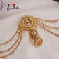 Gorgeous Kemp Peacock Motif Jhumka Jada Billa With Triple Strand Pearl Drop Chains J277