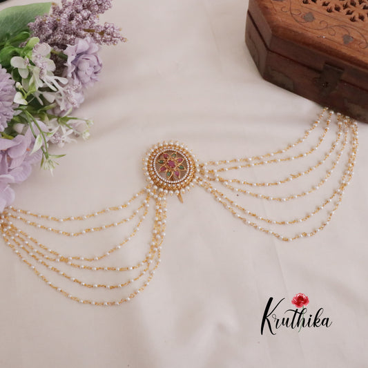 Beautiful Kemp Floral Jada Billa With Multi Strand Pearl Bead Chains J278