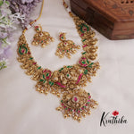 Royal Bridal Antique Lakshmi & Peacock Jadau Necklace with Golden Beads Drops NC2116