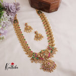 Royal Bridal Antique Lakshmi & Peacock Jadau Haaram with Golden Beads Drops LH1921