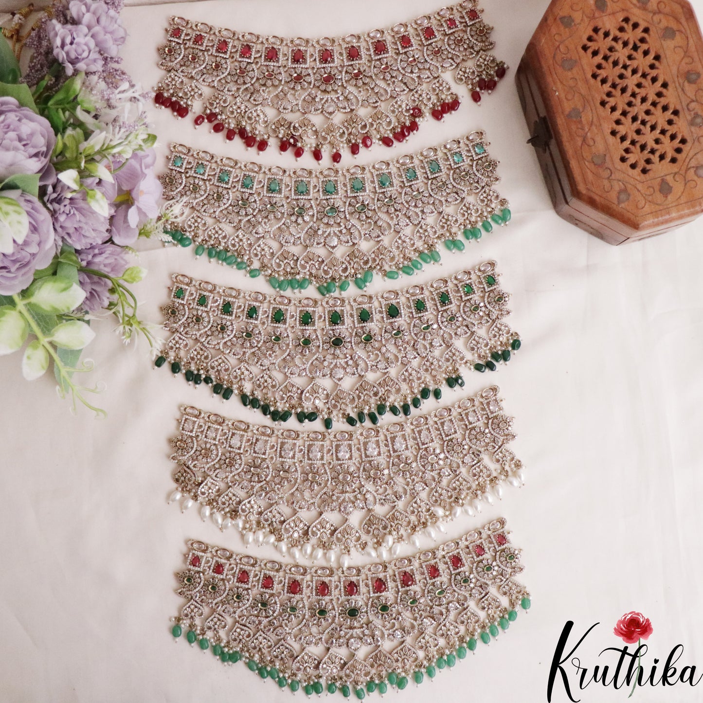 Royal AD/Victorian Necklace with Pair of Earrings & Maang Tikka NC2077(Available in 5 Colours)