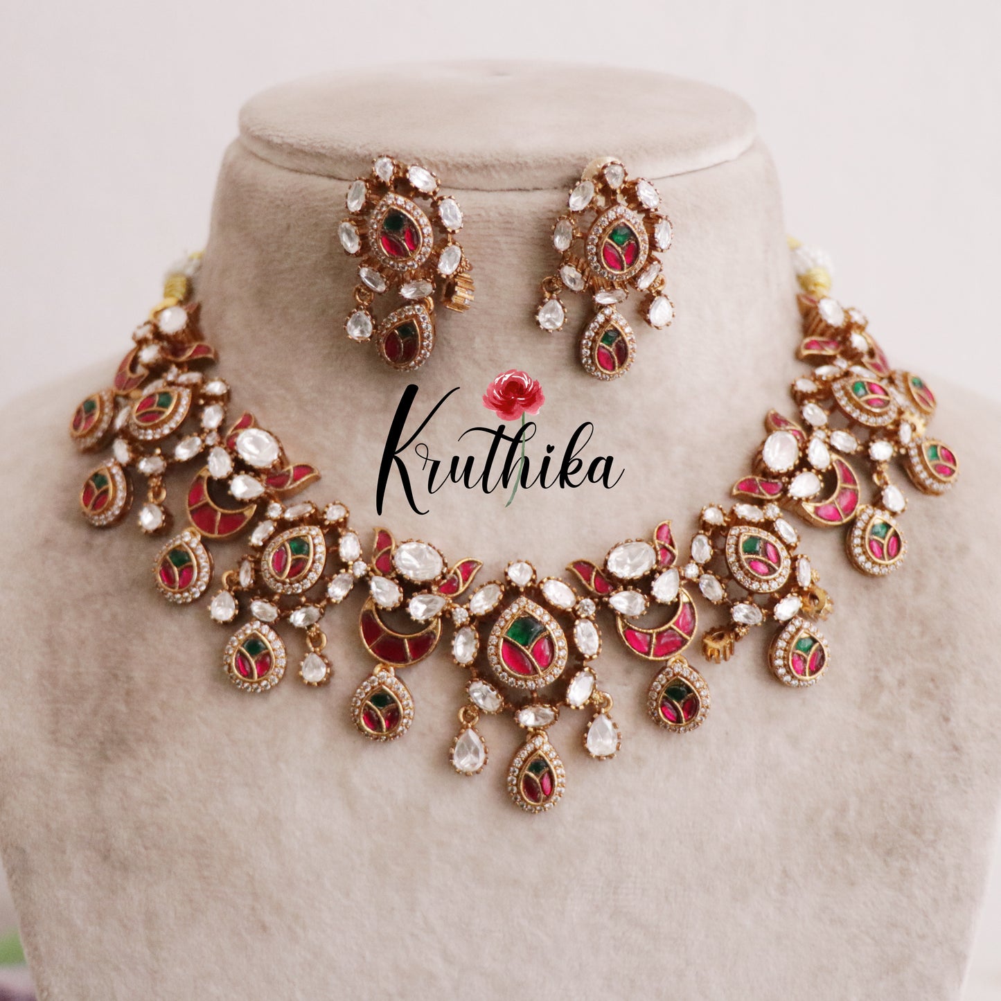 Beautiful Kundan Jadau Stone Chandbalis Design Necklace Set NC2107 (Available in 2 Colours)