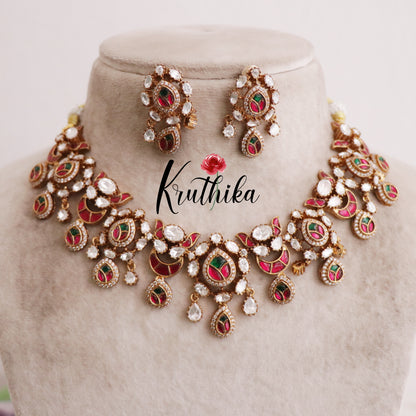 Beautiful Kundan Jadau Stone Chandbalis Design Necklace Set NC2107 (Available in 2 Colours)
