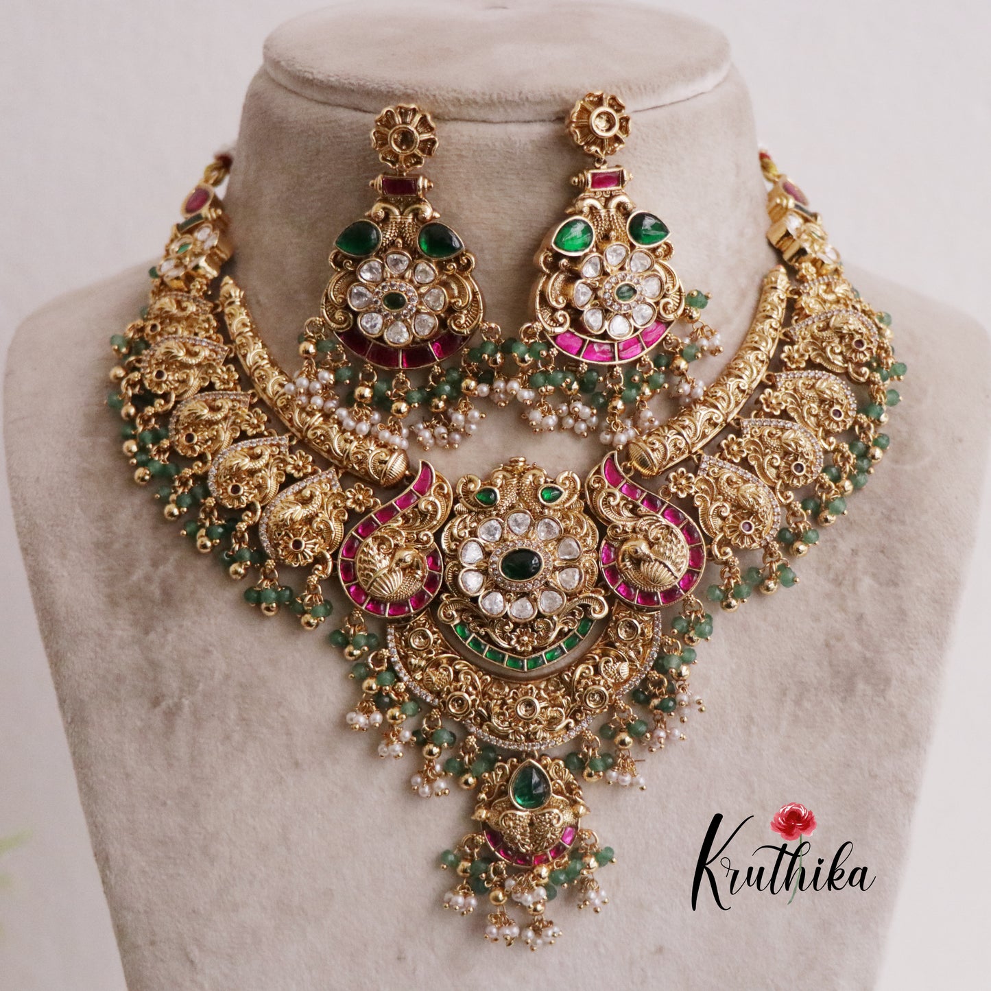 Elegant Bridal Peacock Jadau Necklace Set NC2117