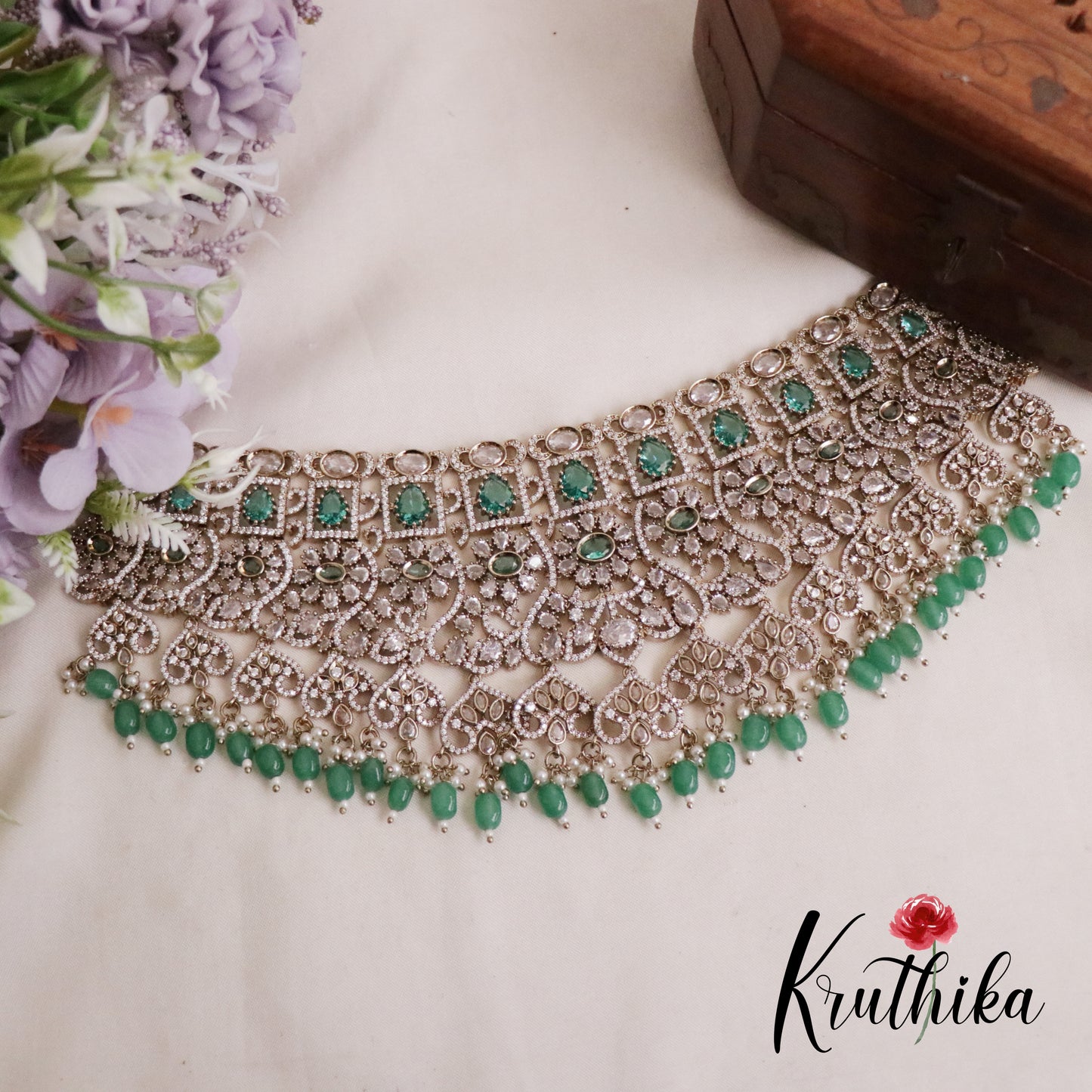 Royal AD/Victorian Necklace with Pair of Earrings & Maang Tikka NC2077(Available in 5 Colours)