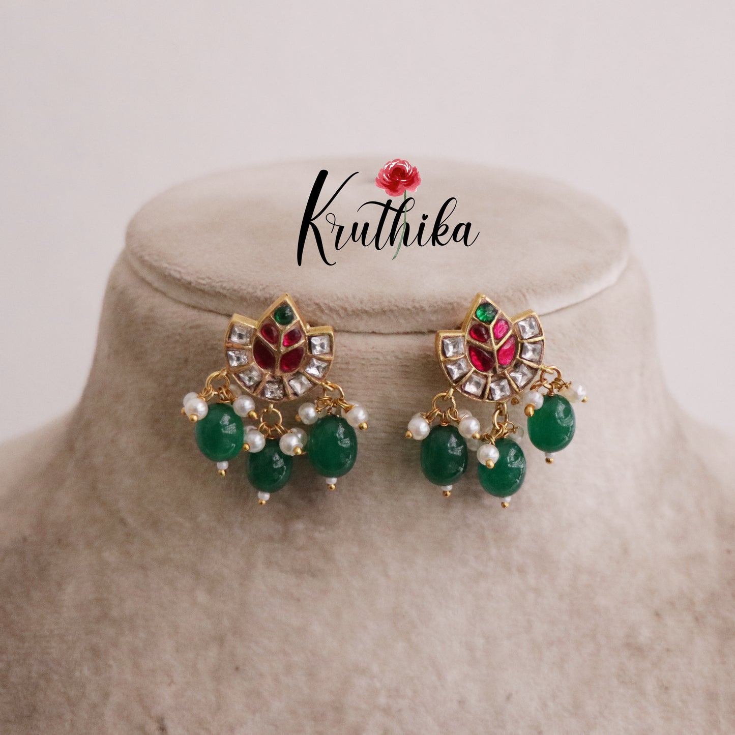 Elegant  Peacock Antique Jadau Kasu Haram with Green Beads LH1920