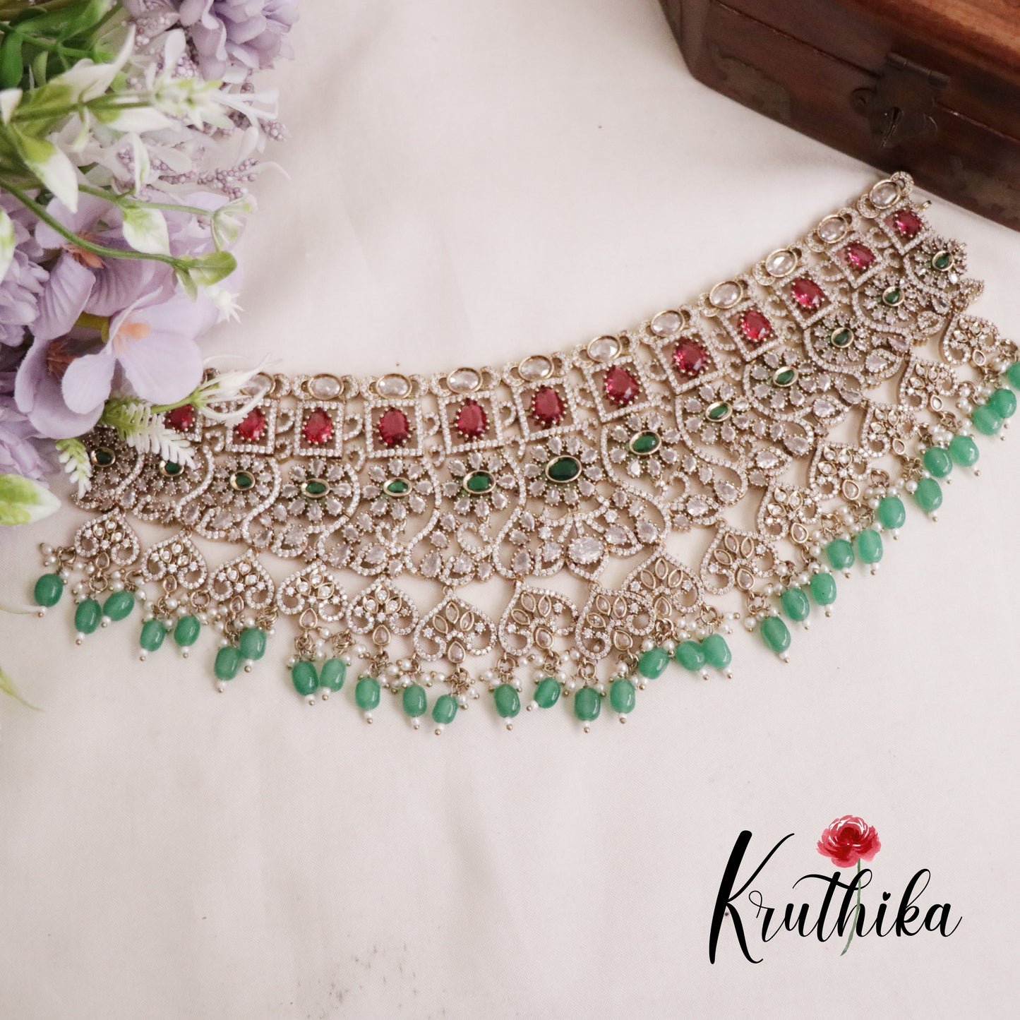 Royal AD/Victorian Necklace with Pair of Earrings & Maang Tikka NC2077(Available in 5 Colours)