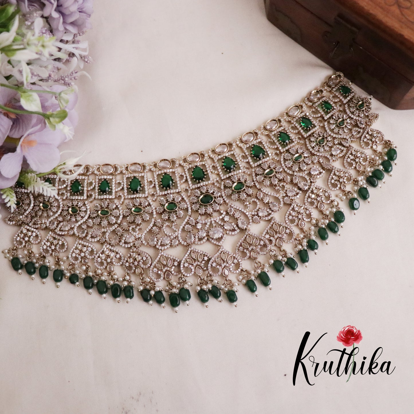 Royal AD/Victorian Necklace with Pair of Earrings & Maang Tikka NC2077(Available in 5 Colours)
