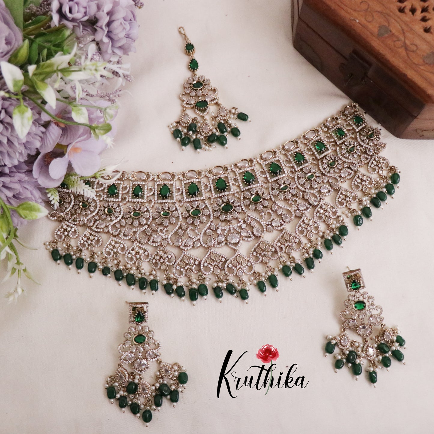 Royal AD/Victorian Necklace with Pair of Earrings & Maang Tikka NC2077(Available in 5 Colours)