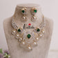 Grand CZ Pearl Bridal Empress Emerald Graceful Drops Necklace Set NC2091