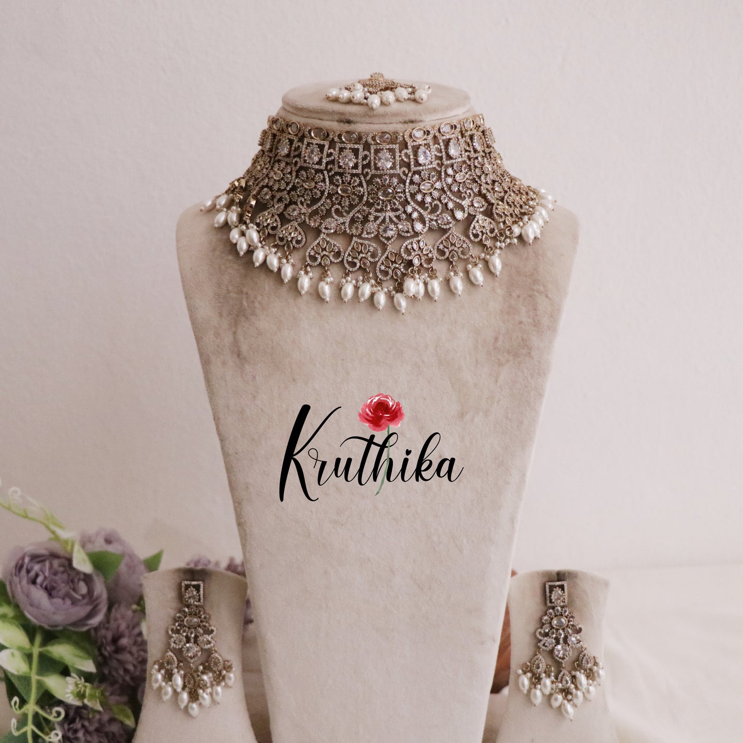 Royal AD/Victorian Necklace with Pair of Earrings & Maang Tikka NC2077(Available in 5 Colours)