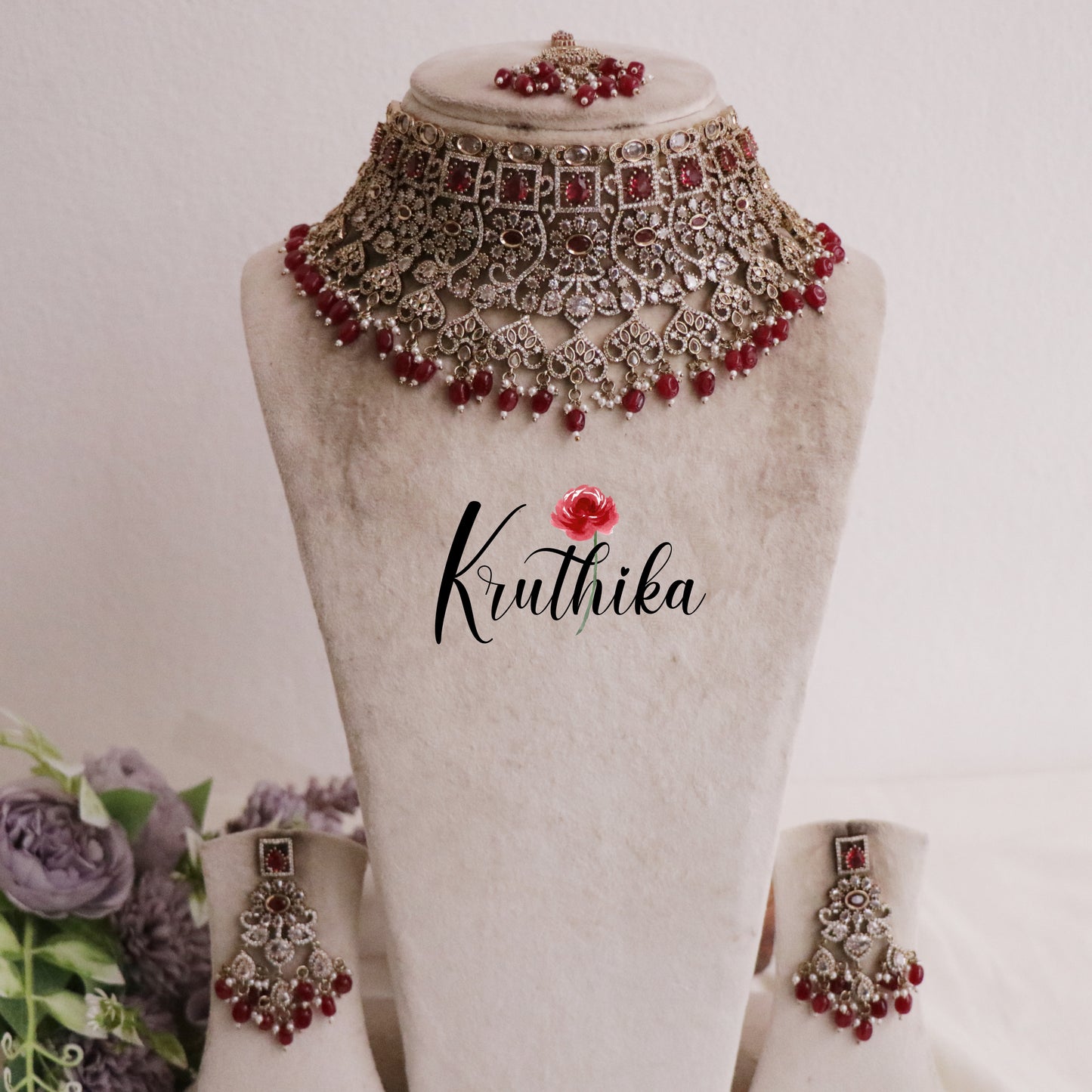 Royal AD/Victorian Necklace with Pair of Earrings & Maang Tikka NC2077(Available in 5 Colours)