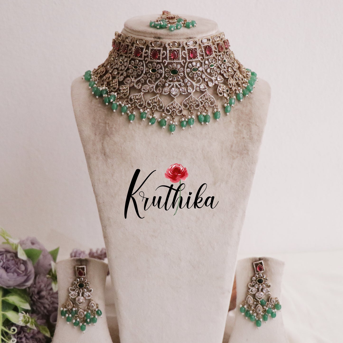 Royal AD/Victorian Necklace with Pair of Earrings & Maang Tikka NC2077(Available in 5 Colours)