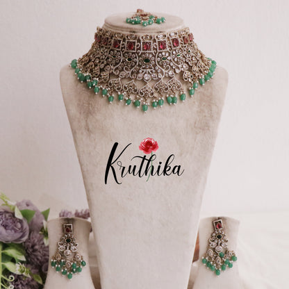 Royal AD/Victorian Necklace with Pair of Earrings & Maang Tikka NC2077(Available in 5 Colours)