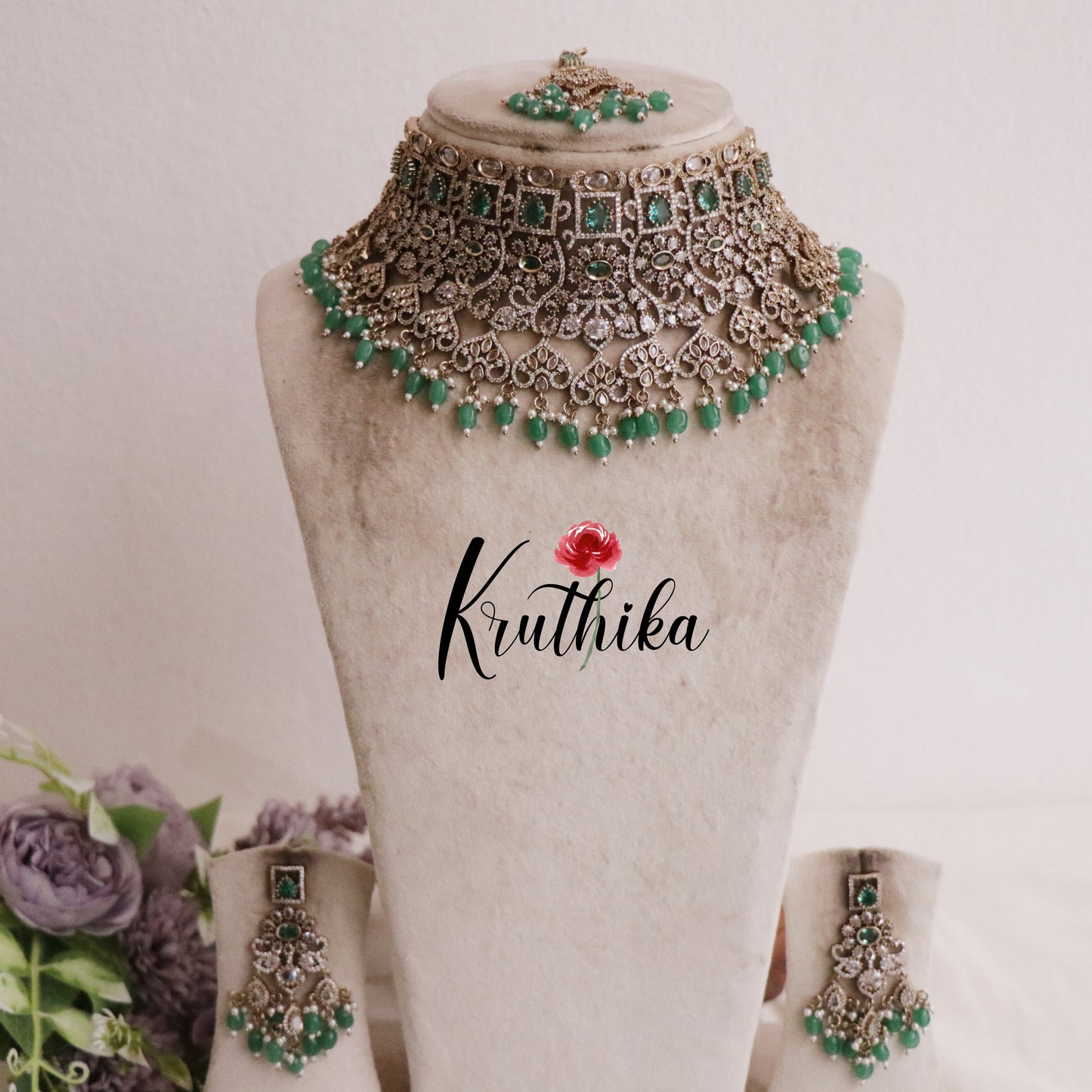Royal AD/Victorian Necklace with Pair of Earrings & Maang Tikka NC2077(Available in 5 Colours)