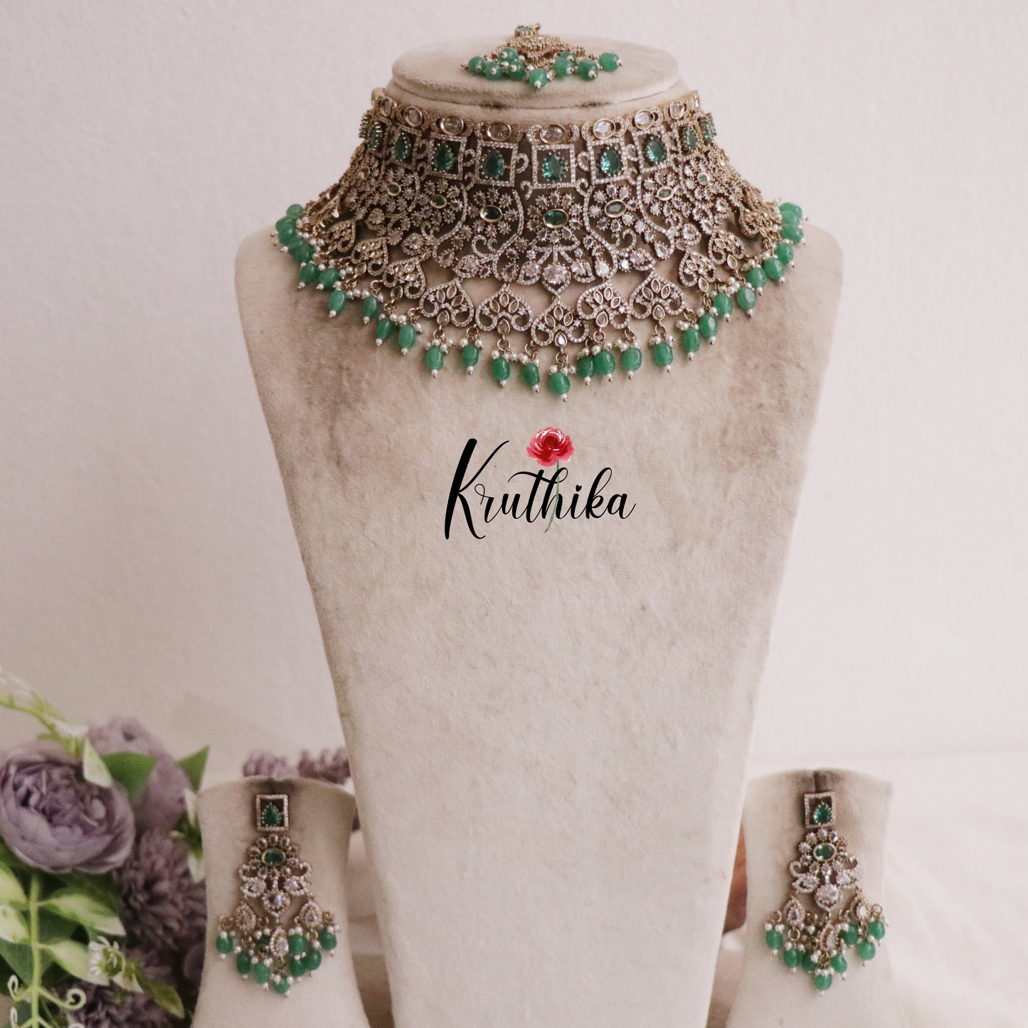 Royal AD/Victorian Necklace with Pair of Earrings & Maang Tikka NC2077(Available in 5 Colours)